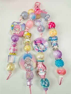 Nanci Pastel Bead Bag Charm Keychain - backpack Pink & Multicolor